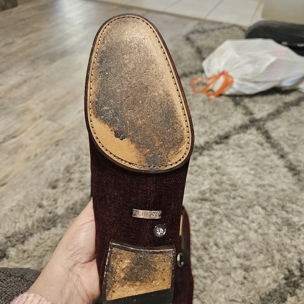 Gucci Burgundy Velvet Horsebit Loafers Size 9.5